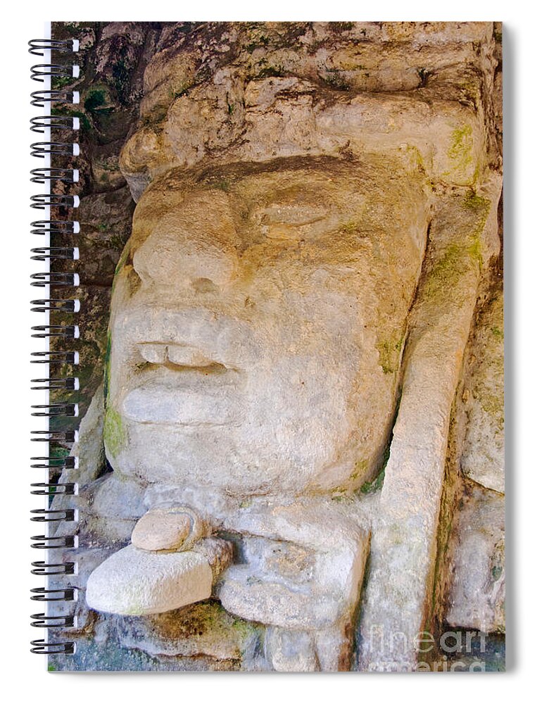 Mask Spiral Notebook featuring the photograph Limestone Mask, Belize by Richard and Ellen Thane