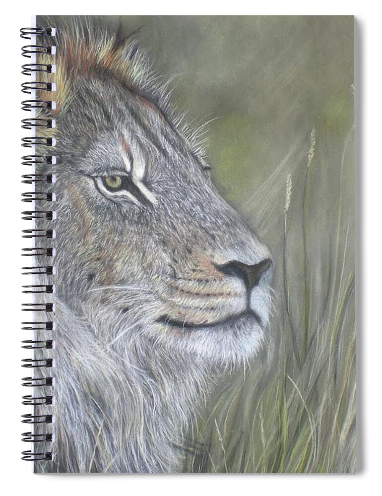 Lion Spiral Notebook featuring the drawing Lion by Louise Macarthur Art and Photography