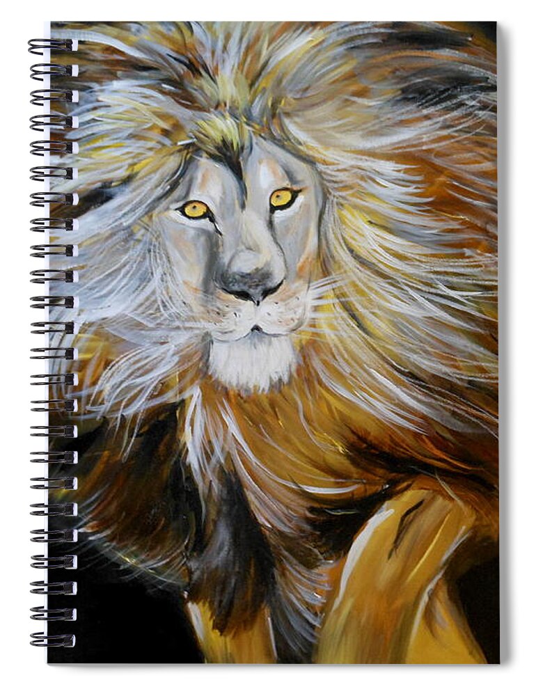 10% Of All Proceeds Will Be Donated To Local Church In Tampa Spiral Notebook featuring the painting Lion of Judah by Amanda Dinan