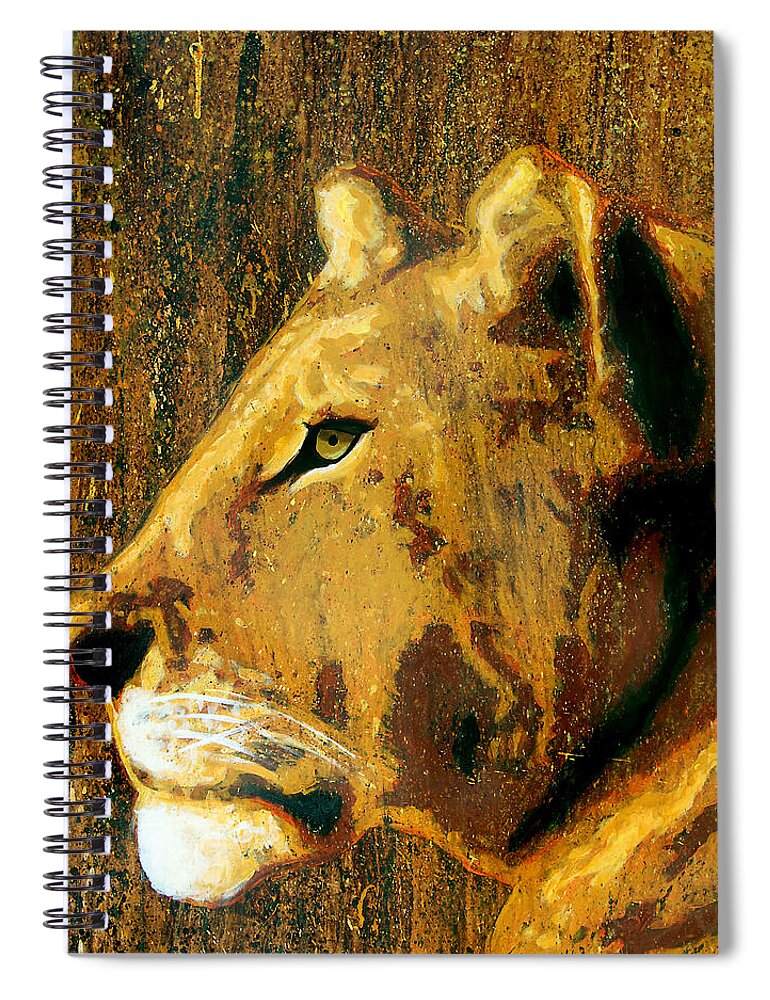 Predator Spiral Notebook featuring the painting Lioness by Steve Gamba