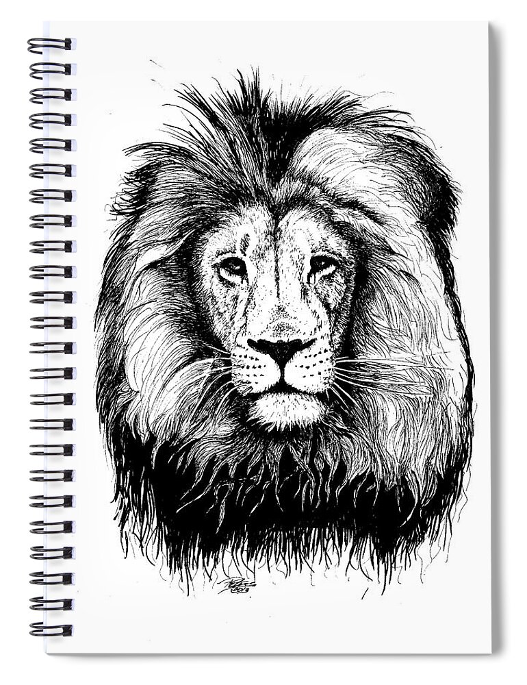 Lion Spiral Notebook featuring the drawing Lionking by Petra Stephens
