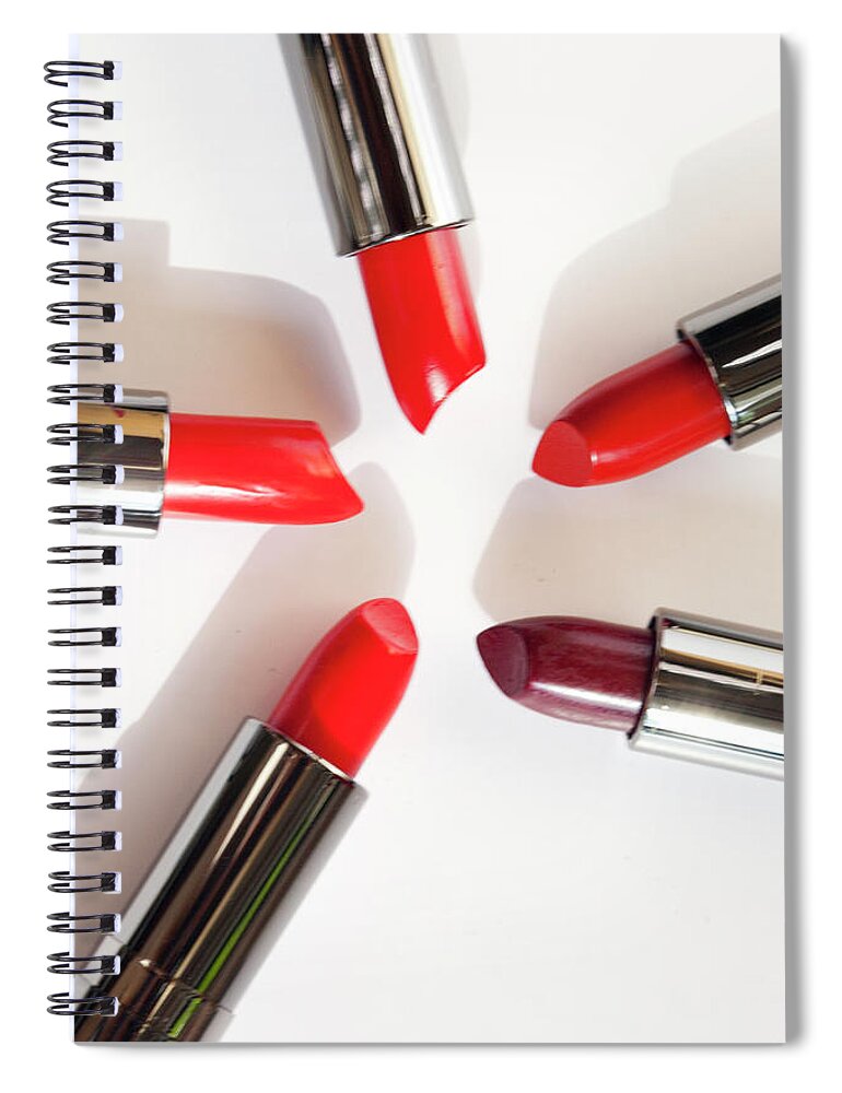 Five Objects Spiral Notebook featuring the photograph Lip-sticks On White by Reggie Casagrande