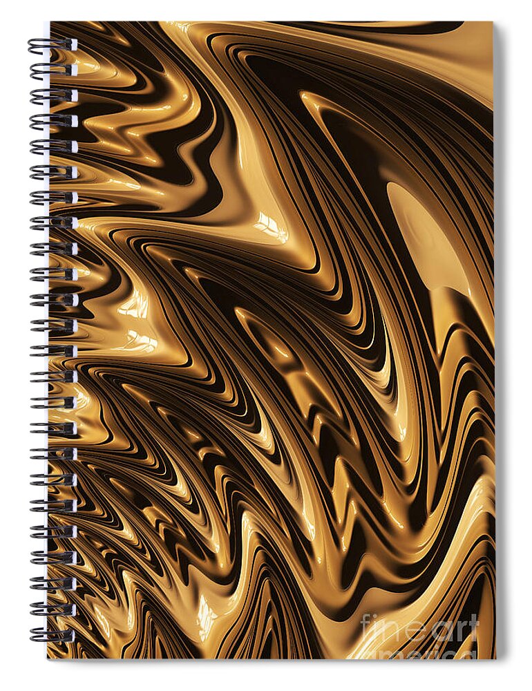 Fractal Spiral Notebook featuring the digital art Liquid Gold by Steve Purnell