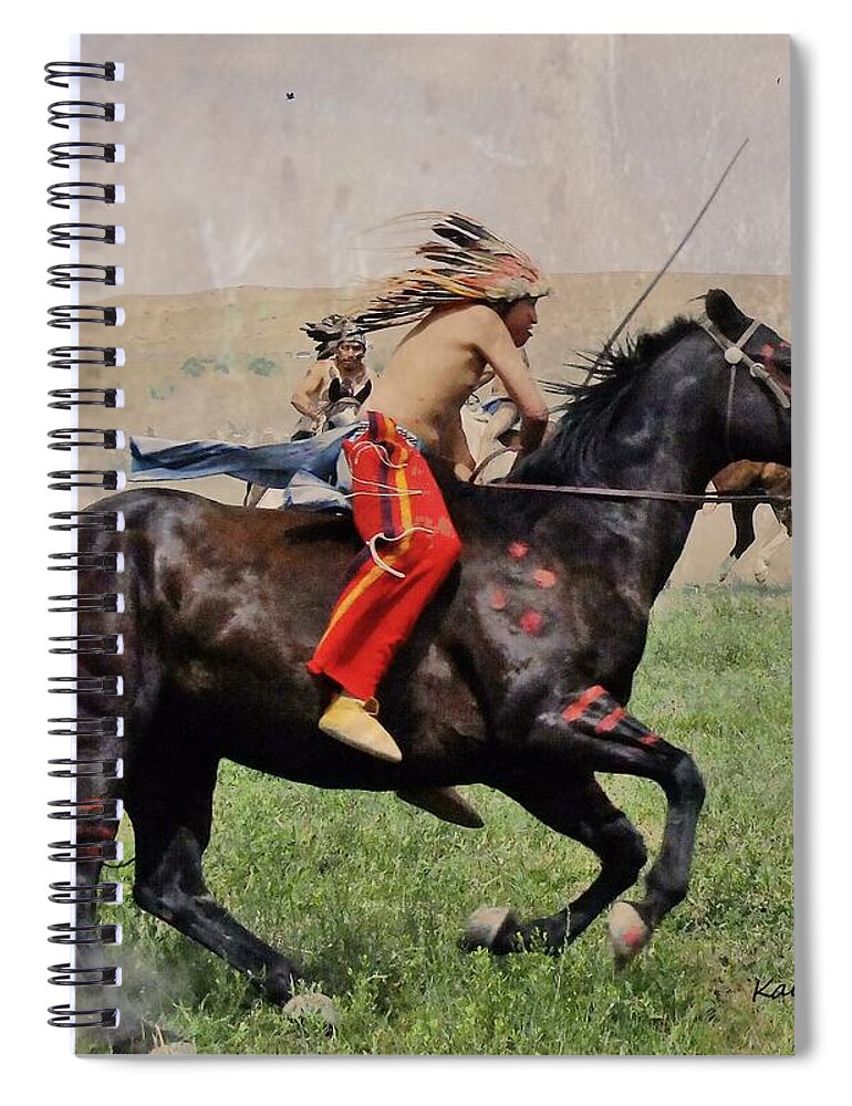 American Indian Spiral Notebook featuring the mixed media Little BigHorn Reenactment 1 by Kae Cheatham