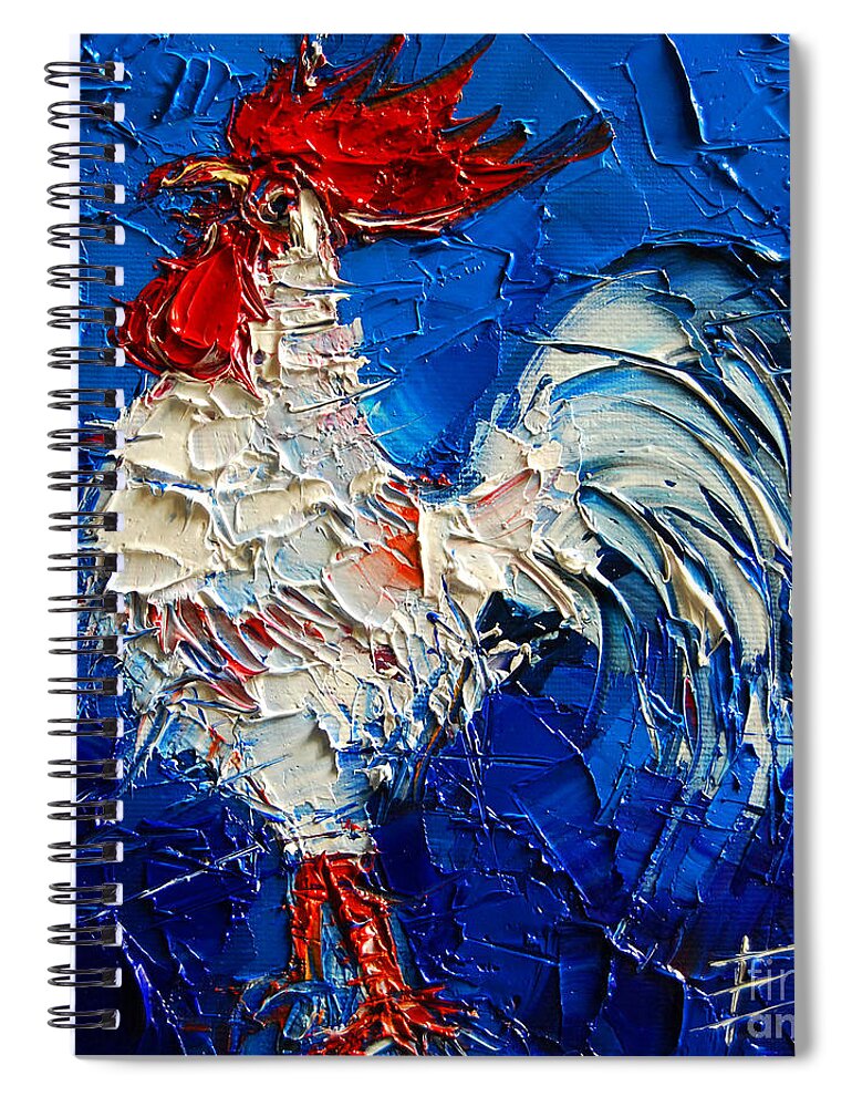 Little White Rooster Spiral Notebook featuring the painting Little White Rooster by Mona Edulesco