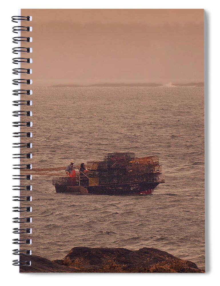 Maine Spiral Notebook featuring the photograph Lobster Boat in Downeast Fog by Mitchell R Grosky
