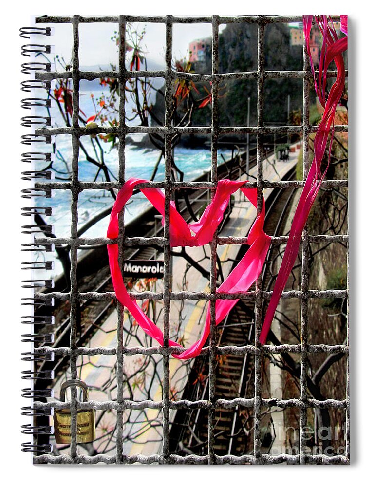 Manarola Spiral Notebook featuring the photograph Lock and Love.Cinque Terre.Italy by Jennie Breeze