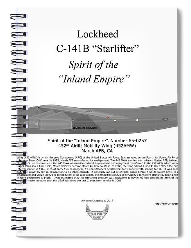 Lockheed Spiral Notebook featuring the digital art Lockheed C-141B by Arthur Eggers