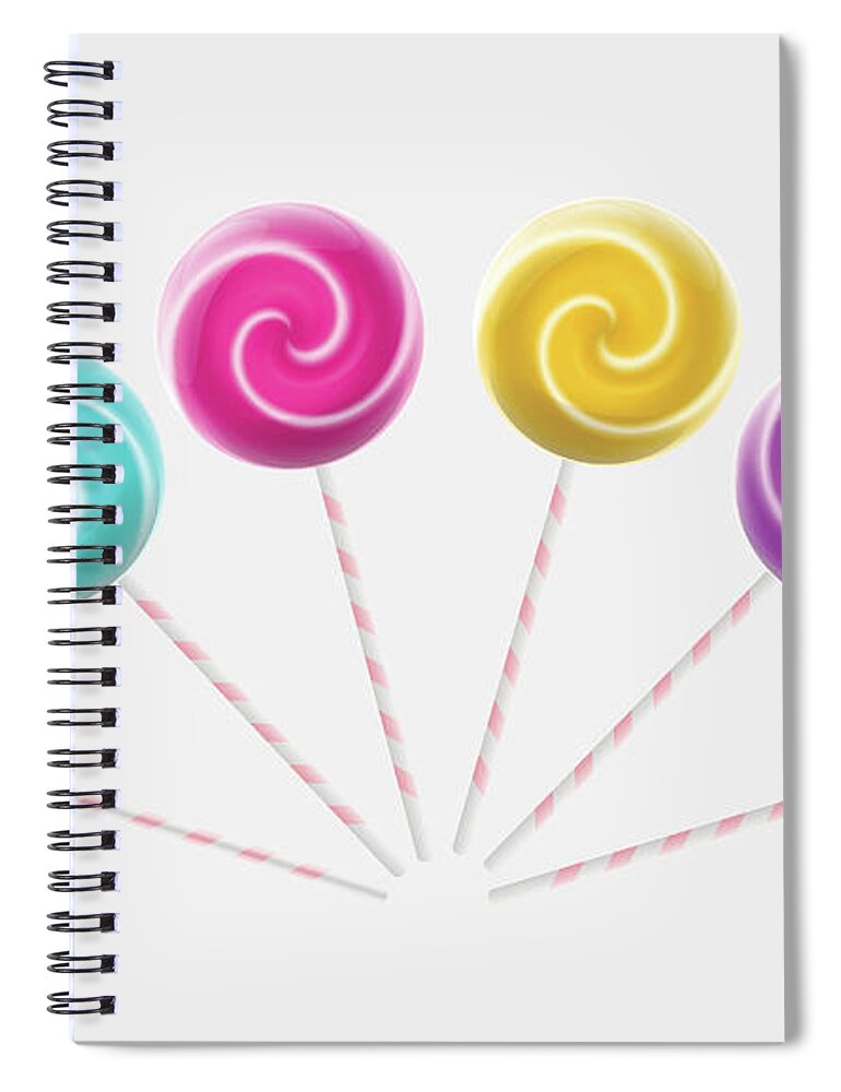 Sugar Spiral Notebook featuring the digital art Lollipops by Fitie