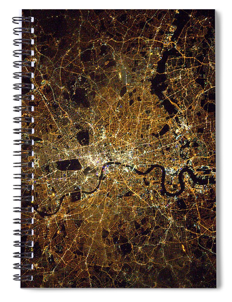 Satellite Image Spiral Notebook featuring the photograph London At Night, Satellite Image by Science Source