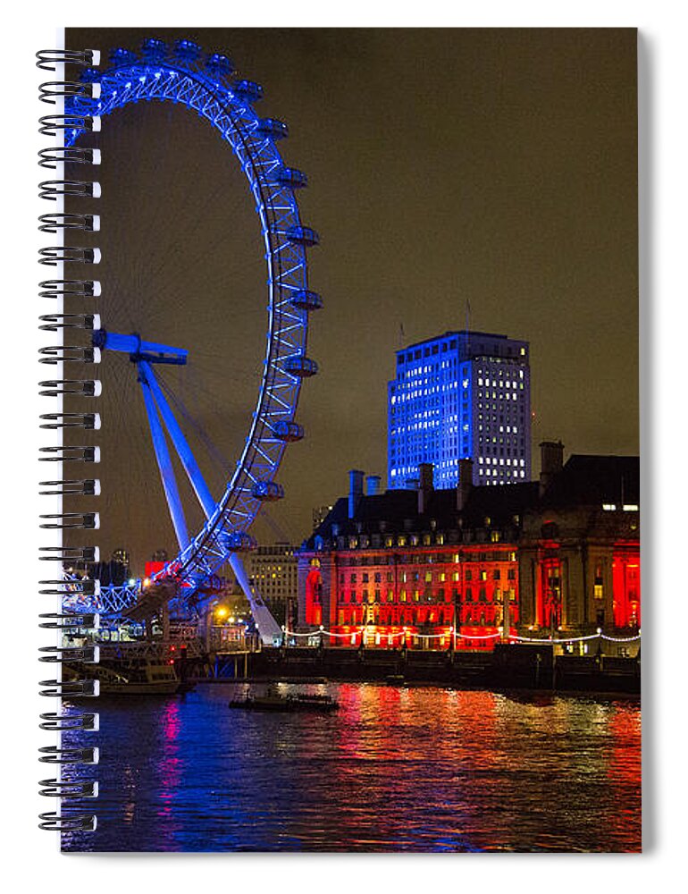 London Eye Spiral Notebook featuring the photograph London Eye at night by Allan Morrison