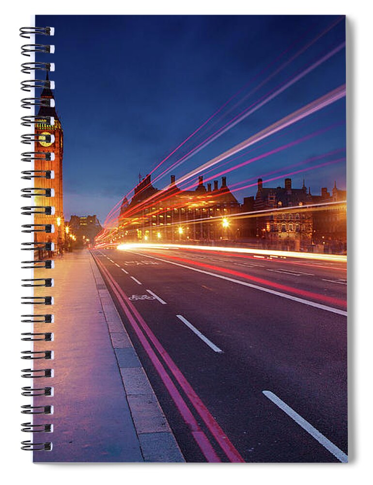 Clock Tower Spiral Notebook featuring the photograph London In The Night by Mammuth