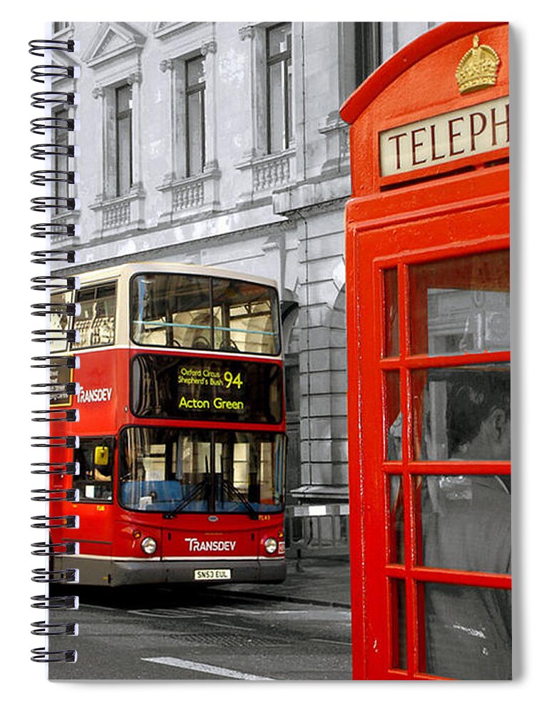 Red Spiral Notebook featuring the photograph London With A Touch Of Colour by Nina Ficur Feenan