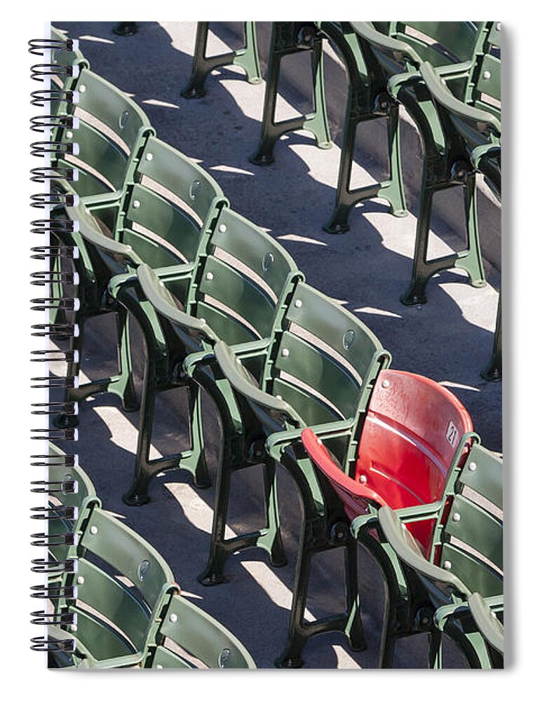 #21 Spiral Notebook featuring the photograph Lone Red Number 21 Fenway Park by Susan Candelario