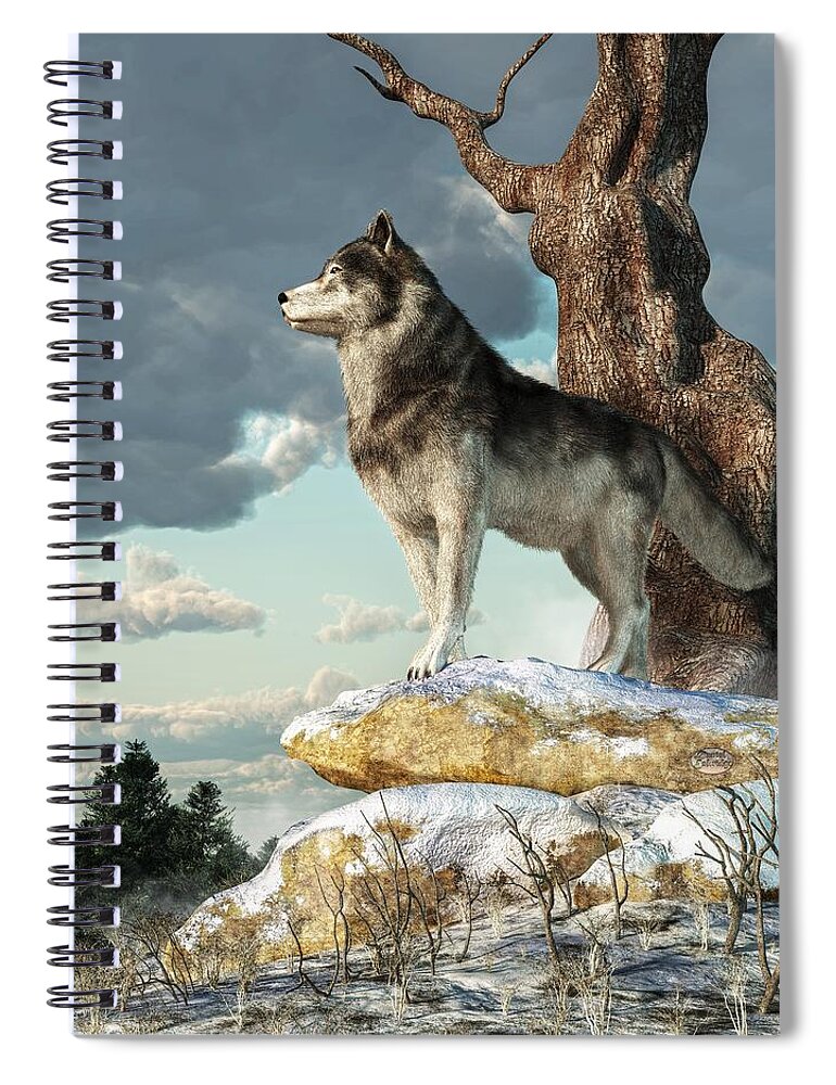 Lone Wolf Spiral Notebook featuring the digital art Lone Wolf by Daniel Eskridge