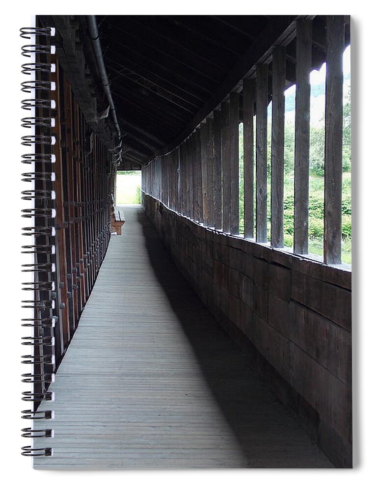 Covered Bridge Spiral Notebook featuring the photograph Long walkway in Covered Bridge by Catherine Gagne
