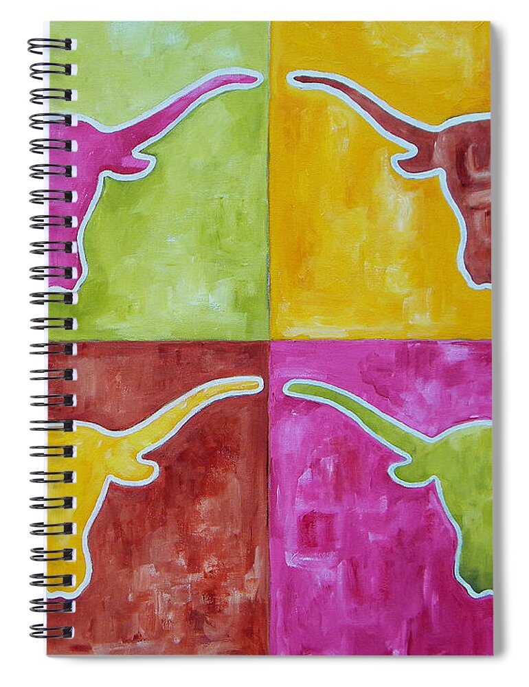 Longhorn Spiral Notebook featuring the painting Longhorn Pop Art by Patti Schermerhorn
