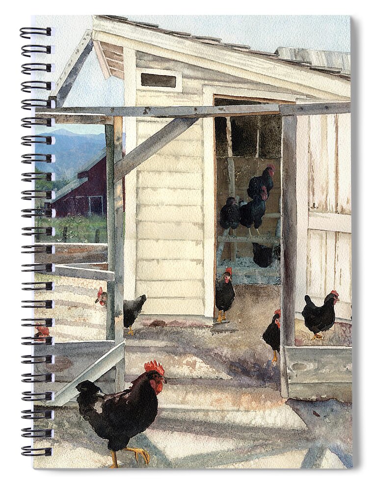 Hen Painting Spiral Notebook featuring the painting Longmont Henhouse by Anne Gifford