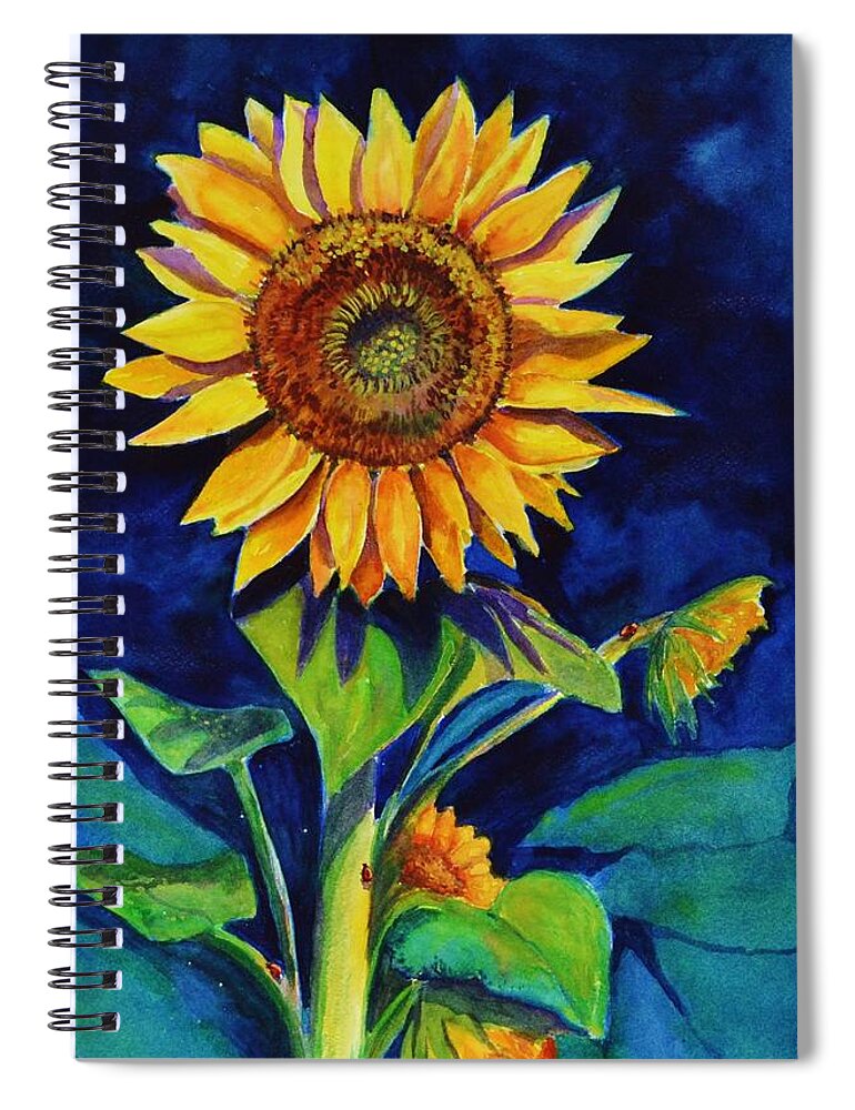 Sun Spiral Notebook featuring the painting Midnight Sunflower by Jane Ricker