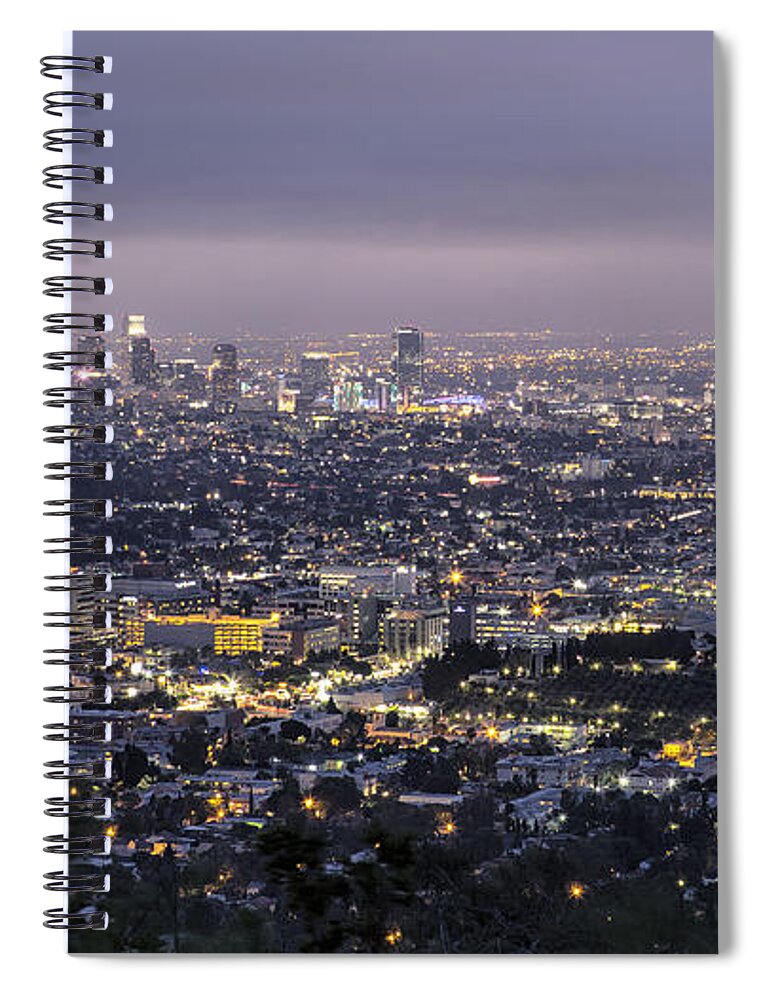 Los Angeles Spiral Notebook featuring the photograph Los Angeles at Night from the Griffith Park Observatory by Belinda Greb