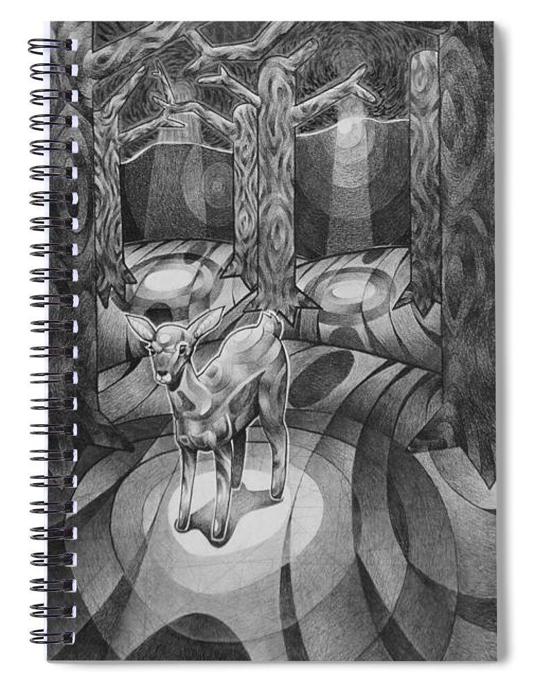  Spiral Notebook featuring the drawing Lost In The Woods by Myron Belfast