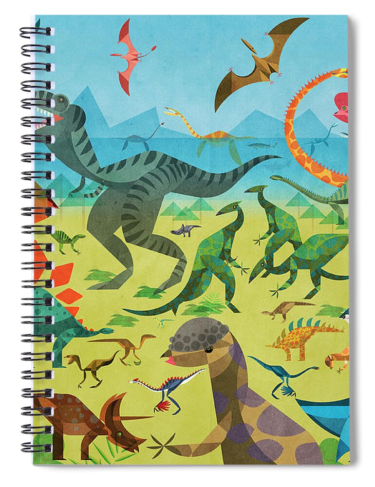Abundance Spiral Notebook featuring the photograph Lots Of Different Dinosaurs In Colorful by Ikon Ikon Images