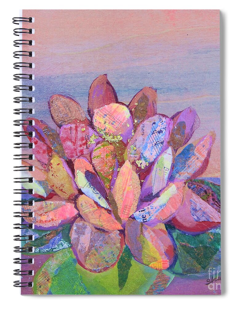 Pink Flower Spiral Notebook featuring the painting Lotus II by Shadia Derbyshire