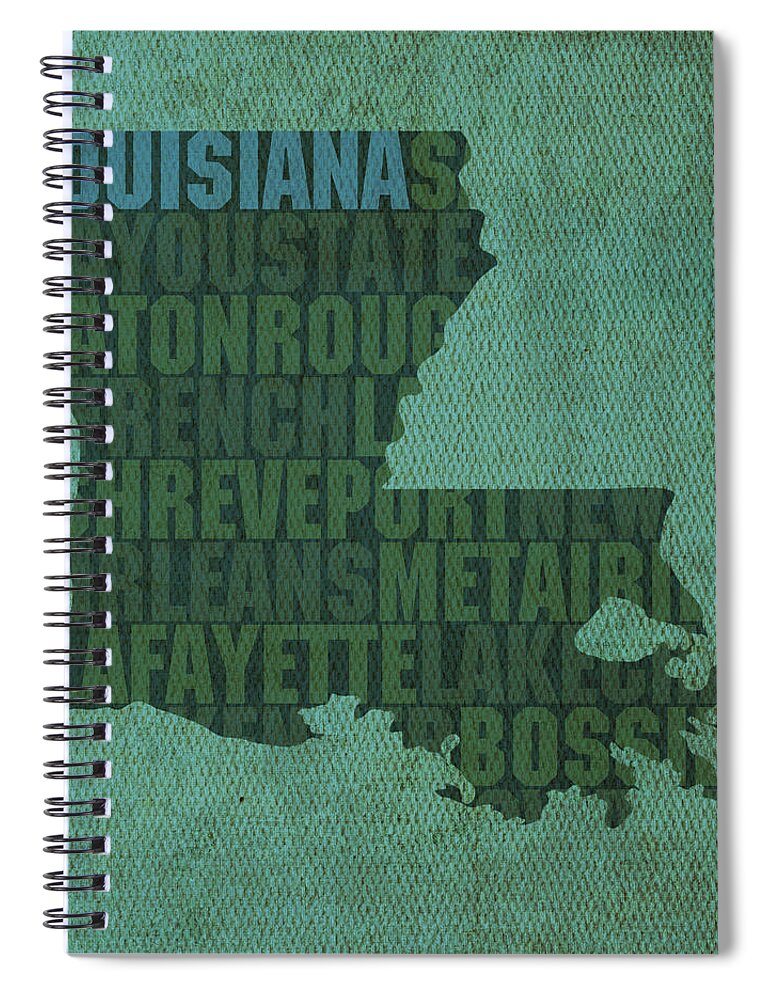 Louisiana Word Art State Map On Canvas Spiral Notebook featuring the mixed media Louisiana Word Art State Map on Canvas by Design Turnpike