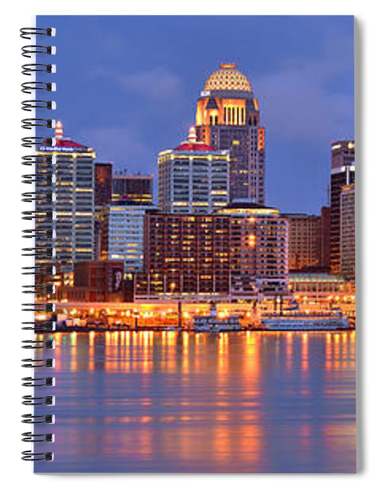 Louisville Skyline Spiral Notebook featuring the photograph Louisville Skyline at Dusk Sunset Panorama Kentucky by Jon Holiday
