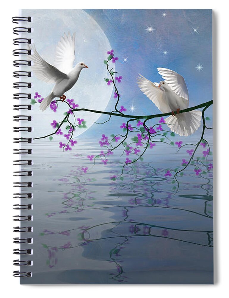 Animals Spiral Notebook featuring the digital art Love Birds by the Light of the Moon-2 by Nina Bradica
