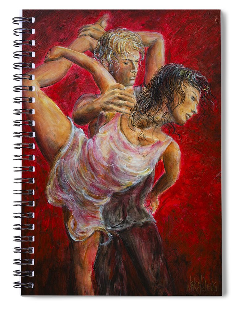 Tango Spiral Notebook featuring the painting Lovers Red 04 by Nik Helbig