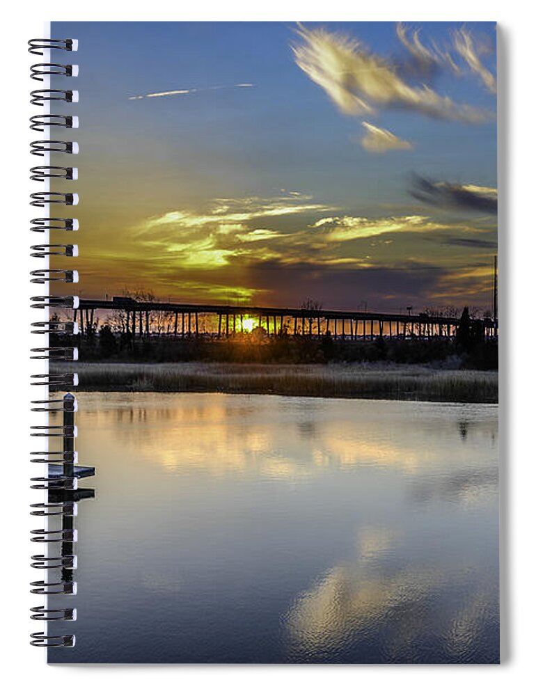 Sunset Spiral Notebook featuring the photograph Lowcountry Marina Sunset by Dale Powell