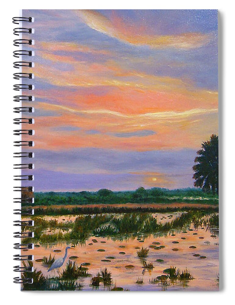 Karen Zuk Rosenblatt Art And Photography Spiral Notebook featuring the painting Loxahatchee Sunset by Karen Zuk Rosenblatt