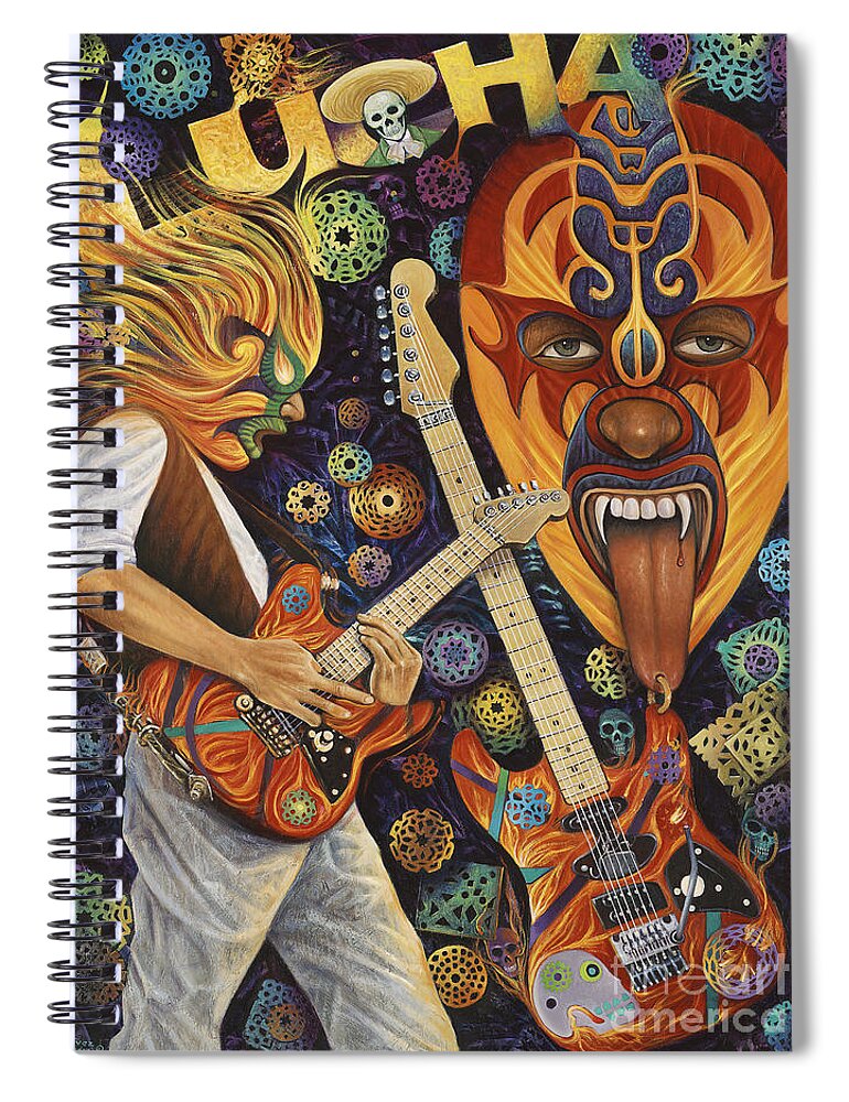 Lucha Spiral Notebook featuring the painting Lucha Rock by Ricardo Chavez-Mendez