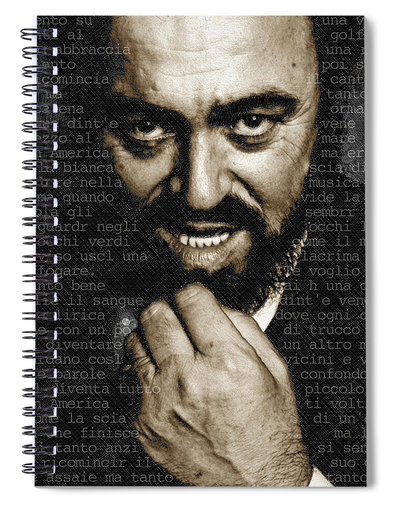 Luciano Pavarotti Spiral Notebook featuring the painting Luciano Pavarotti by Tony Rubino