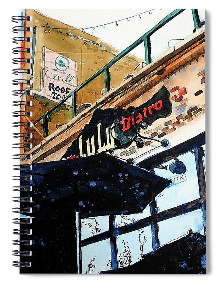 Fort Collins Spiral Notebook featuring the painting Lulu Asian Bistro by Tom Riggs