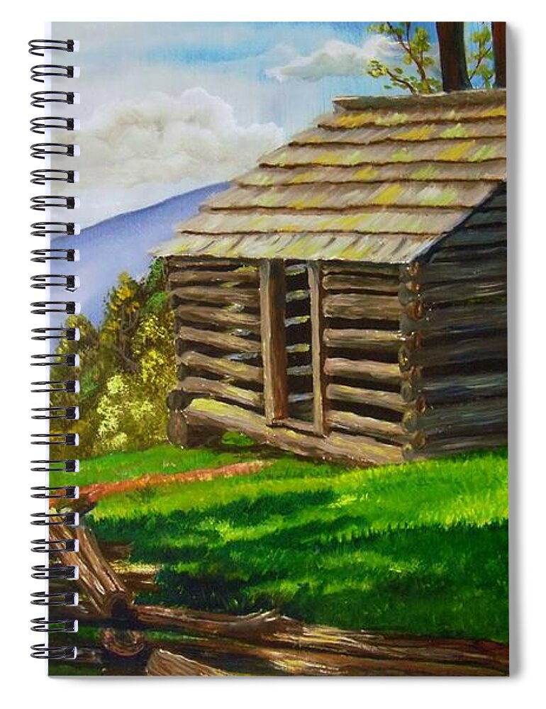 Old Cabin Spiral Notebook featuring the painting Lunch at an Old Cabin in the Blue Ridge by Nicole Angell