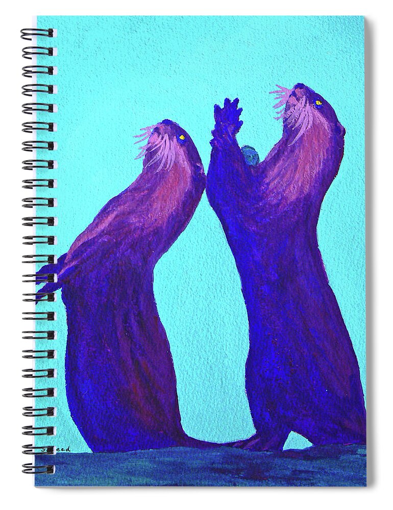 Otter Spiral Notebook featuring the painting Lunchtime by Margaret Saheed