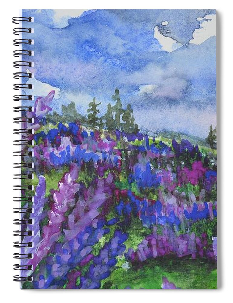 Lupine Spiral Notebook featuring the painting Lupine Fields by Kellie Chasse