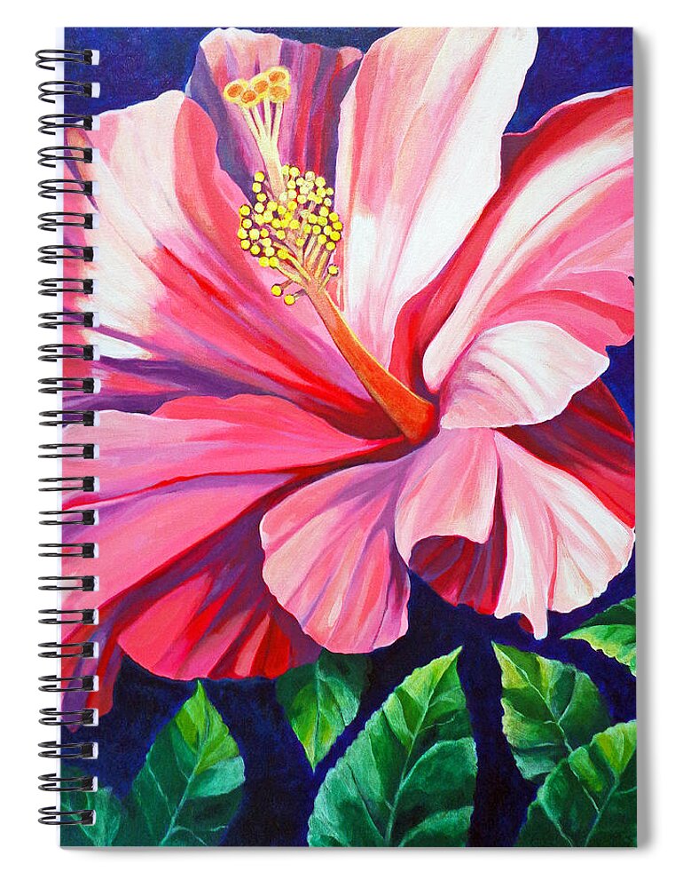 Close Up Of A Pink Hibiscus Flower Spiral Notebook featuring the painting Macarena by Kyra Belan