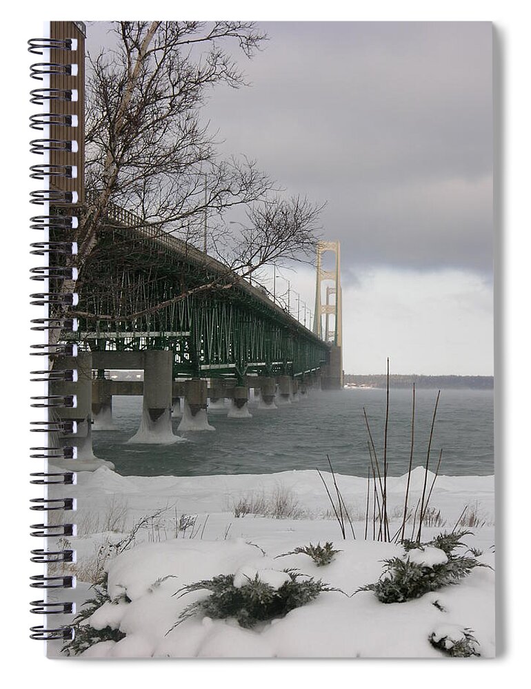 Winter Spiral Notebook featuring the photograph Mackinac Bridge at Christmas by Keith Stokes