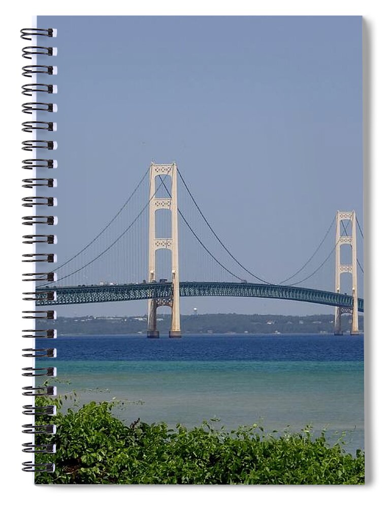 Mackinac Bridge Spiral Notebook featuring the photograph Mackinac Bridge Blue by Keith Stokes