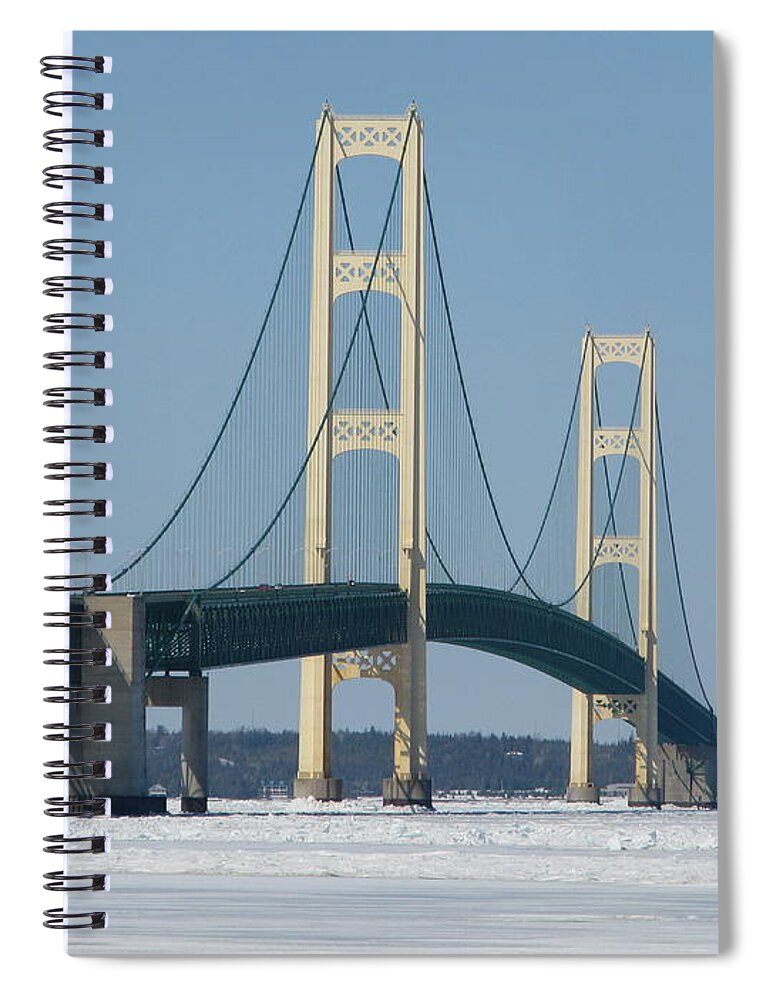 Mackinac Bridge Spiral Notebook featuring the photograph Mackinac Bridge in Winter by Keith Stokes