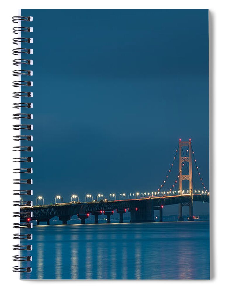 Dusk Spiral Notebook featuring the photograph Mackinac Bridge by Sebastian Musial