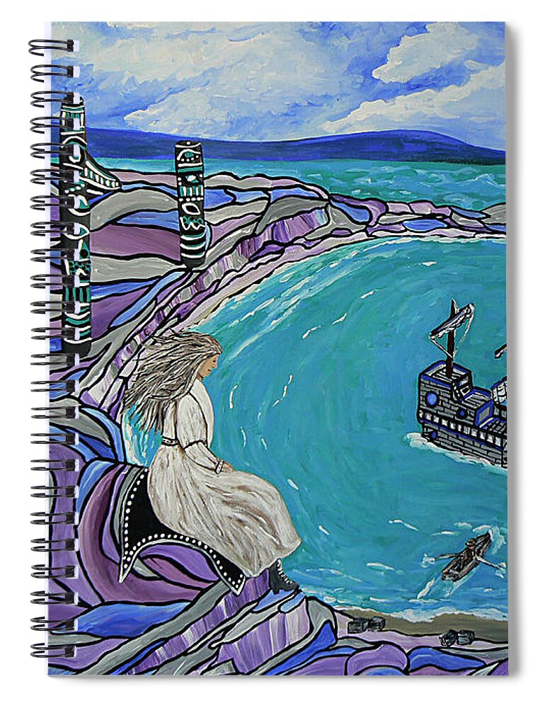 Canada Spiral Notebook featuring the painting Magdalen Island Explorers by Barbara St Jean