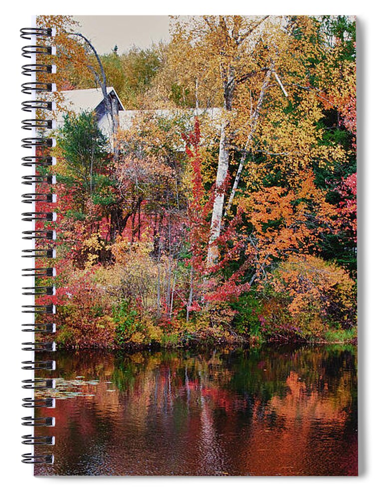 Autumn Foliage New England Spiral Notebook featuring the photograph Maine barn through the trees by Jeff Folger
