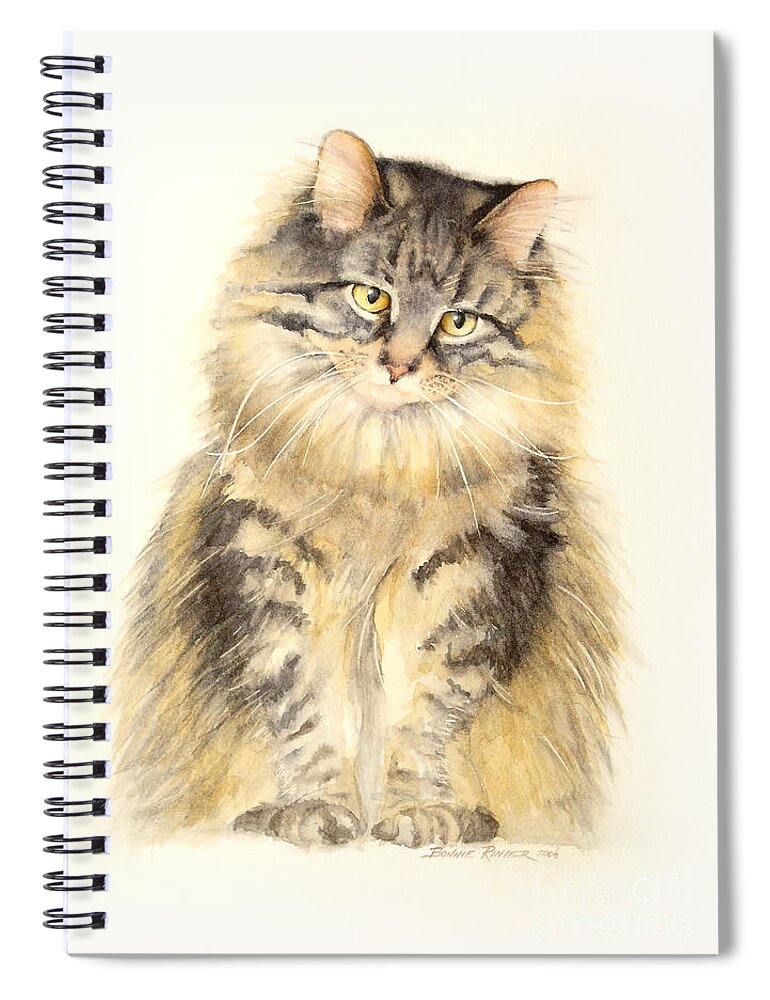 Maine Coon Cat Spiral Notebook featuring the painting Maine Coon Cat by Bonnie Rinier