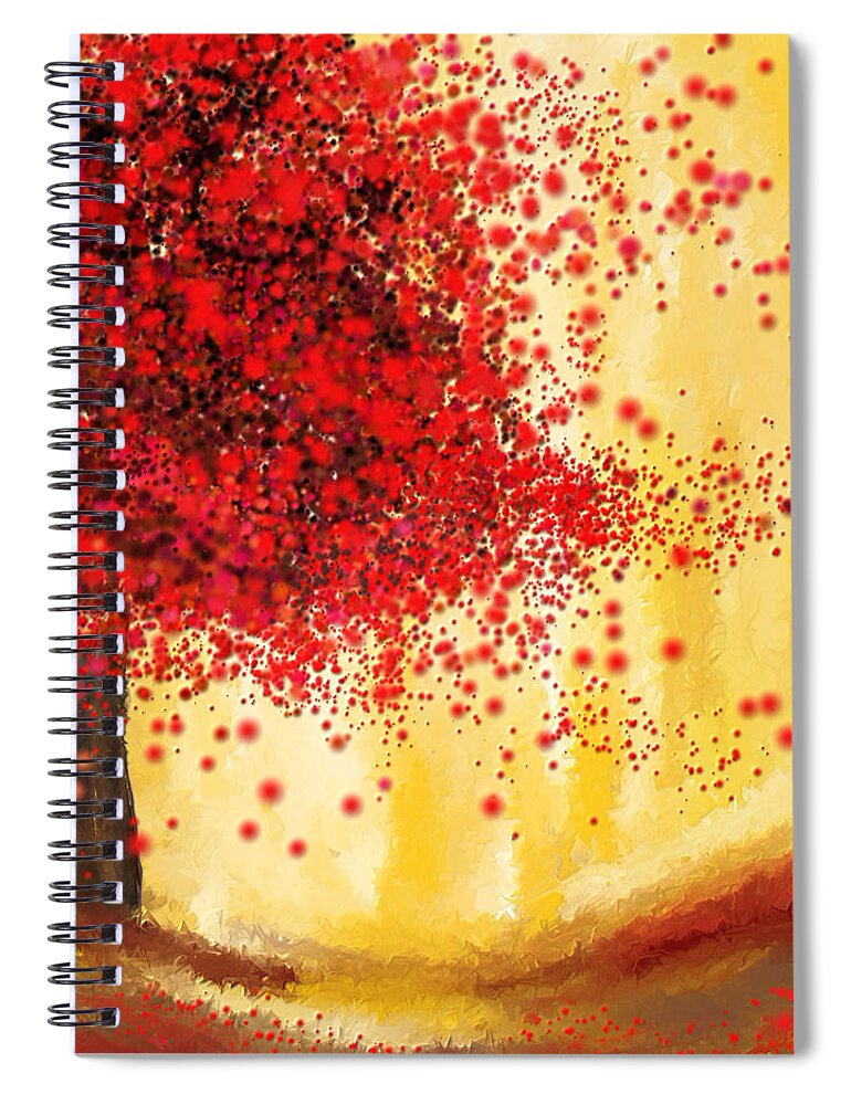 Four Seasons Spiral Notebook featuring the painting Majestic Autumn - Impressionist Painting by Lourry Legarde
