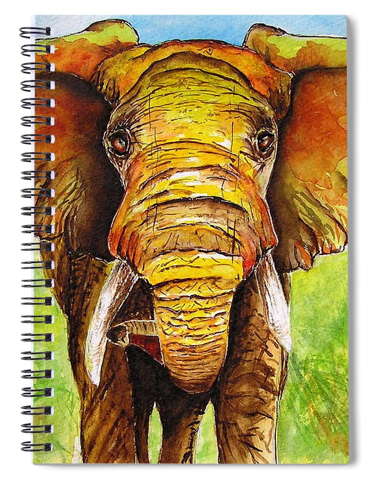 African Elephant Watercolor Spiral Notebook featuring the painting Major Domo by Diane DeSavoy