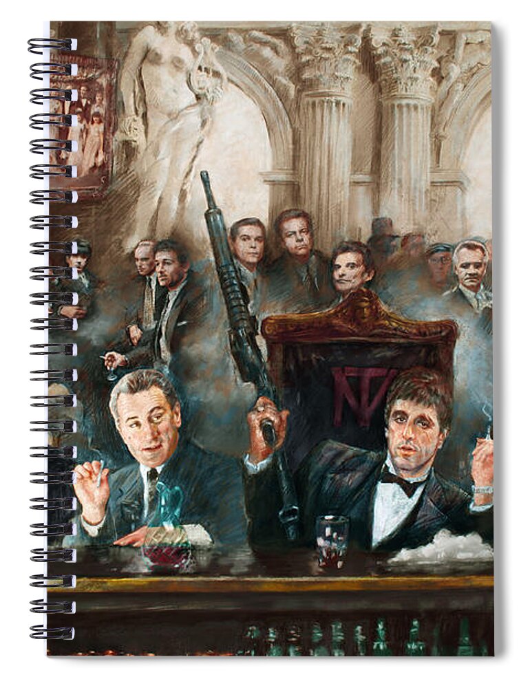 Gangsters Spiral Notebook featuring the mixed media Make Way for the Bad Guys col by Ylli Haruni